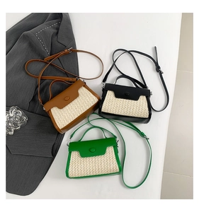 Straw patchwork crossbody bags in brown black and green colors for summer styling