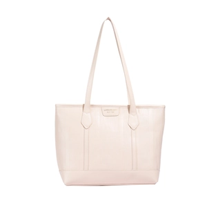 Cream large-capacity faux leather tote bag for women with minimalist shoulder straps