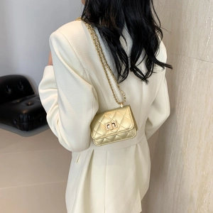 Classic quilted gold chain shoulder bag for women with minimalist metallic finish