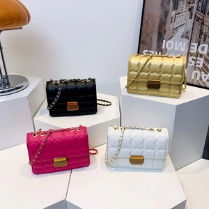 Chic quilted flap crossbody bags with chain straps in black, gold, rose red, and white