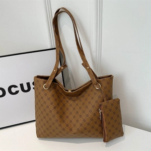 Fashion Printed Tote Bag Set Large Capacity PU Leather Shoulder Bag Urban Minimalist Commuter Handbag With Small Pouch