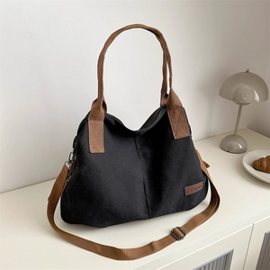 Women Fashion Canvas Tote Bag Large Capacity Solid Color Casual Shoulder Bag With Adjustable Strap For Daily Commuting