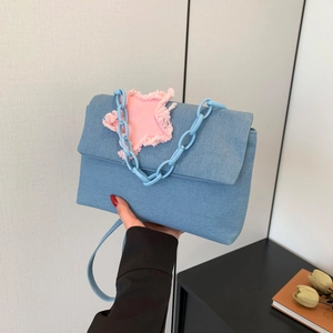 Women Denim Star Shoulder Bag Y2K Streetwear Crossbody Purse With Chain Large Capacity Harajuku Style Underarm Bag