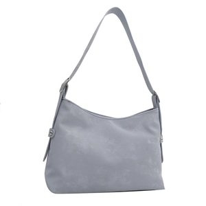 Light blue minimalist PU leather hobo bag with silver rivets for casual daily wear