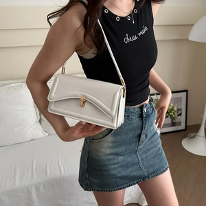 Chic ivory white crossbody bag with wave flap and gold clasp for women fashion