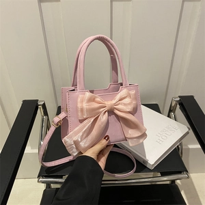 Petit Sac Carré pour Femmes avec Décoration de Nœud Cuir PU Sac à Main Élégant Sac à Bandoulière pour Quotidien