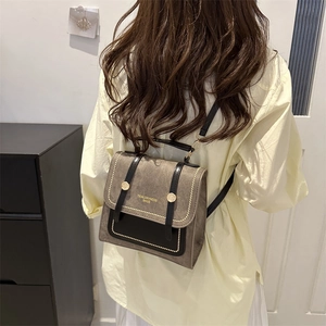 Retro large capacity versatile brown suede and black leather backpack for women