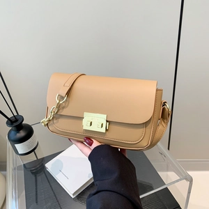 French Vintage PU Leather Shoulder Bag For Women Fashion Minimalist Metal Chain Small Square Underarm Crossbody Bag