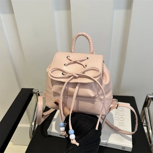 Women's Mini PU Leather Backpack With Bow Knot Drawstring Design Fashionable Flap Small Handbag Casual Urban School Bag