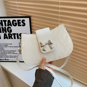 Borsa Sottobraccio da Donna in Pelle PU con Fiocco Metallico Consistenza Increspata Borsa a Tracolla Casual Regalo Quotidiano