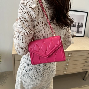 Chic rose pink quilted faux leather chain crossbody bag for women, summer casual style