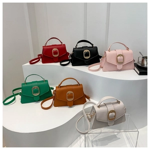 Collection of chic square handbags in six colors with decorative gold metal buckles