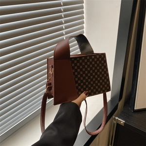 Petit Sac Carré Vintage Imprimé Géométrique Pour Femmes En Cuir PU Sac À Main Bandoulière Décontracté Color-Block Mode Quotidienne