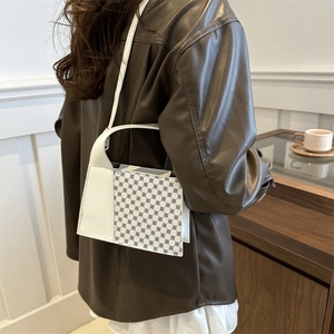 Sac à main rétro blanc à imprimé géométrique pour femme avec poignée et bandoulière fine