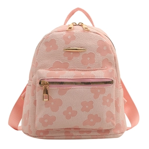 Rosafarbener Mini-Rucksack mit Blumenstruktur und goldenen Reißverschlüssen für Damen
