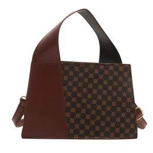 Sac à main géométrique rétro avec motifs marrons et bandoulière réglable pratique