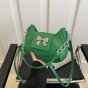 Borsa a Tracolla in Pelle PU con Fiocco alla Moda per Donna Tinta Unita Casual con Catena Borsa da Sottobraccio Elegante