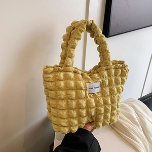 Fashion Bubble Popcorn Texture Shoulder Bag For Women Large Capacity Pleated Cloud Tote Bag Soft Nylon Commuter Handbag