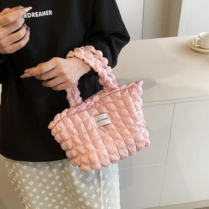 Pink puffy cloud bag with bubble texture and LOVE FASHION label for summer style