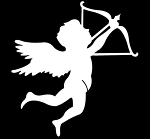 White Cupid silhouette wine glass card with bow and arrow on a black background