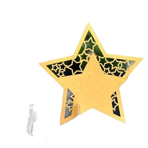 Laser-cut gold five-pointed star place card with green cutout for wedding party decor
