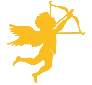 Hollow Cupid Cupid's Arrow place card in bright yellow silhouette for wine glass decor