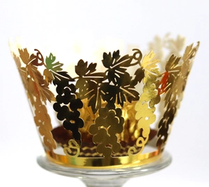 Laser Cut Grape Vine Cupcake Wrappers Pearlescent Paper Cake Decorative Liners For Wedding Birthday Party Table Decoration