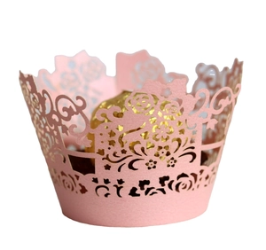Pink laser-cut rose lace cupcake wrapper and hollow decorative paper liners for weddings