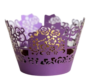 Deep purple laser-cut rose hollow cupcake liner for wedding and party dessert decoration