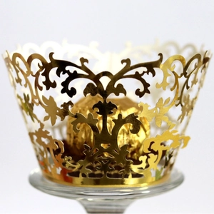Laser Cut Hollow Cupcake Wrappers Pearlescent Paper Lace Vine Cake Decorating Wraps For Wedding Birthday Party Celebration