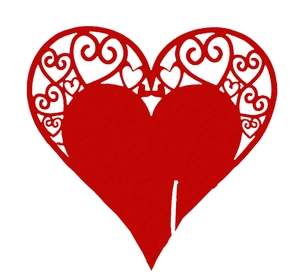 Laser-cut red heart wine glass card with hollow floral patterns for wedding party decor