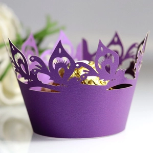 Laser Cut Cupcake Wrappers Artificial Pearl Paper Lace Hollow Crown Design For Wedding Birthday Party Decorative Cake Topper Liners
