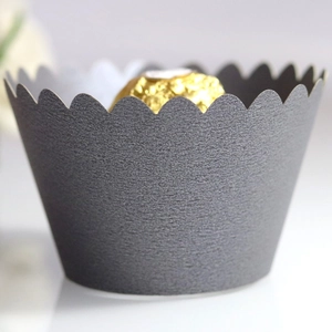 Elegant dark grey laser-cut wave edge cupcake liners for wedding party decorations