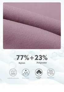 Dettaglio macro del tessuto yoga viola elastico, 77% nylon e 23% elastan