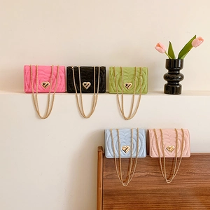 Minimalist heart quilted crossbody bags with gold chain strap in five vibrant trendy colors