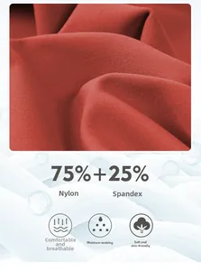 Detail of red athletic fabric made of 75% Nylon and 25% Spandex for breathable comfort