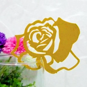 Elegant gold rose laser-cut wine glass place card for wedding party table decorations