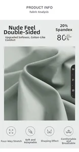 Infos sur le tissu montrant 80% polyester et 20% spandex avec technologie stretch 4 voies