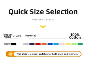 Size chart and fabric details for 100% cotton unisex basic T-shirt in 12 colors