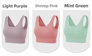 Mise en page de soutiens-gorge de yoga en violet clair, rose crevette et vert menthe poudré