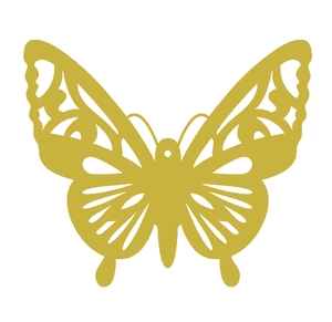 3D golden laser-cut butterfly wall sticker with intricate hollow geometric wing patterns