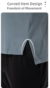 Detail of curved hem and side slit on quick-dry breathable sports fitness vest