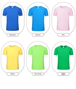 Selection of vibrant cotton T-shirts in blue, pink, yellow, and green colors