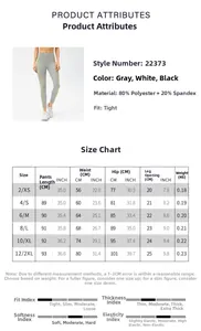 Tableau des tailles détaillé pour legging de yoga taille haute avec mesures précises