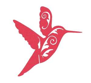 Laser-cut red hummingbird wine glass card with white floral patterns for weddings