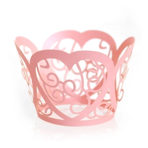 Laser Cut Heart Pattern Paper Cupcake Wrappers Lace Hollow Out Decorative Cake Holders For Wedding Birthday Party