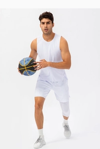 Close-up of white quick-dry basketball tank top and shorts set for men sports