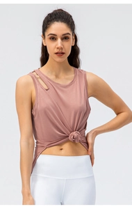 Rosa schnelltrocknendes Yoga-Top mit Schulterausschnitt und stylischem Knotendetail