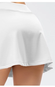 Detail view of white tennis skirt featuring high-quality stitching and breathable fabric