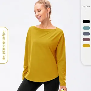Γυναικείο Χαλαρό T-Shirt Γιόγκα Νάιλον Σπάντεξ Αίσθηση Γυμνού Μακρυμάνικο Τοπ Προπόνησης Λαιμόκοψη Μπατό Στρίφωμα Αναπνεύσιμο